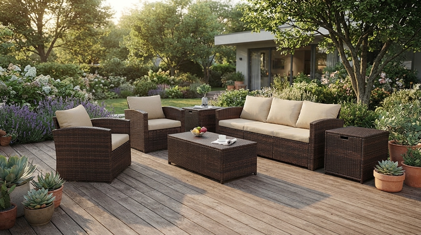 7-Piece PE Wicker Patio Sectional With Storage Boxes